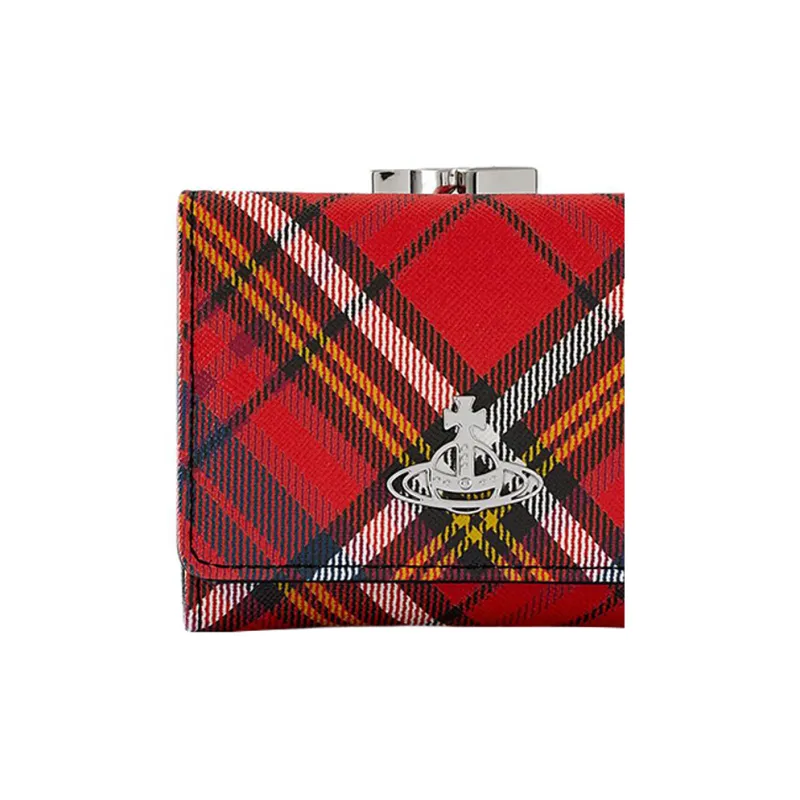 Vivienne Westwood Saffiano Plaid Velvet Wallet Small Size Women's Red-5