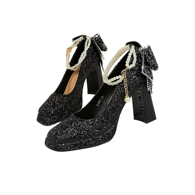 QITUMAUL Chunky Heel High Heels 9cm Women's-5