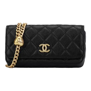 CHANEL Grain Cow Leather Chain Cell Phone Pouch Trumpets Women's Black