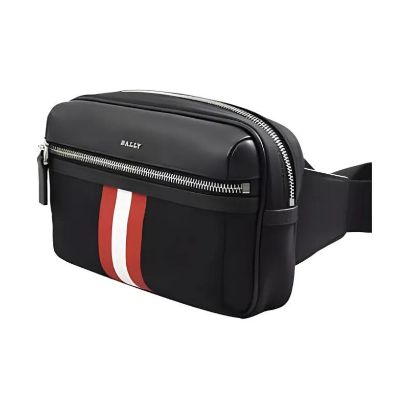BALLY Fabric With Cow Leather Fanny Pack Men's Black-2