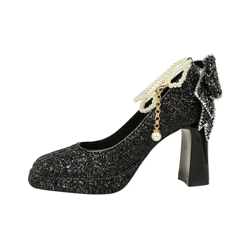 QITUMAUL Chunky Heel High Heels 9cm Women's-3