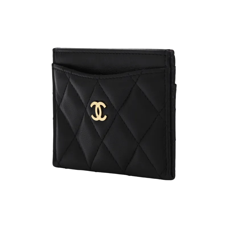 CHANEL Lambskin Card Holder Women's Black-1