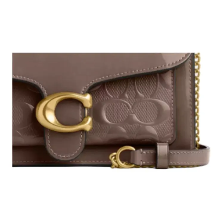 COACH Tabby Patent Leather Crossbody One Shoulder Clutch Small Size Women's Dark Brown-2