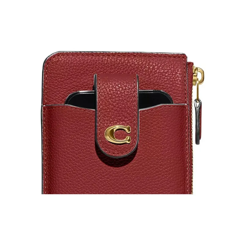 COACH Leather Cell Phone Pouch Wallet Women's Enamel Red-2