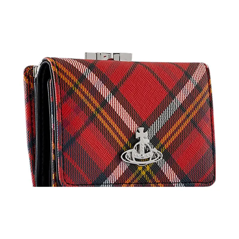 Vivienne Westwood Saffiano Plaid Velvet Wallet Small Size Women's Red-4