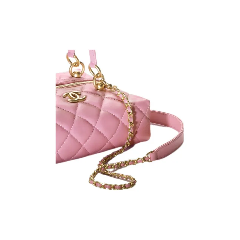 CHANEL Calfskin Small Square Box, Handheld Shoulder Bag, Crossbody Bag Women's Pink-4