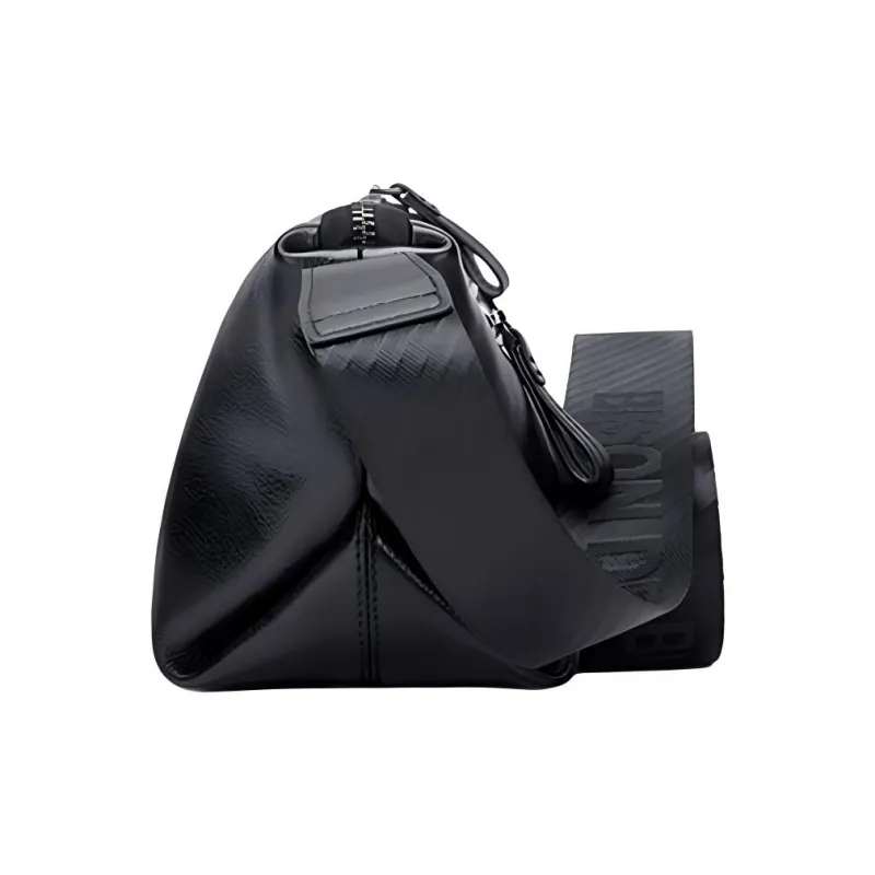 BISON DENIM The First Layer Of Calfskin Shoulder Bag, Crossbody Bag Regular Men's Black-2