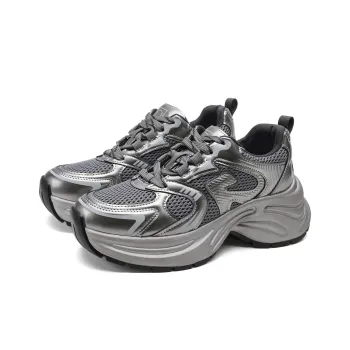 D:FUSE SCANDINAVIA Cushioned Slip-Resistant Abrasion-Resistant Low-Top Chunky Sneakers Women's Gunmetal Gray