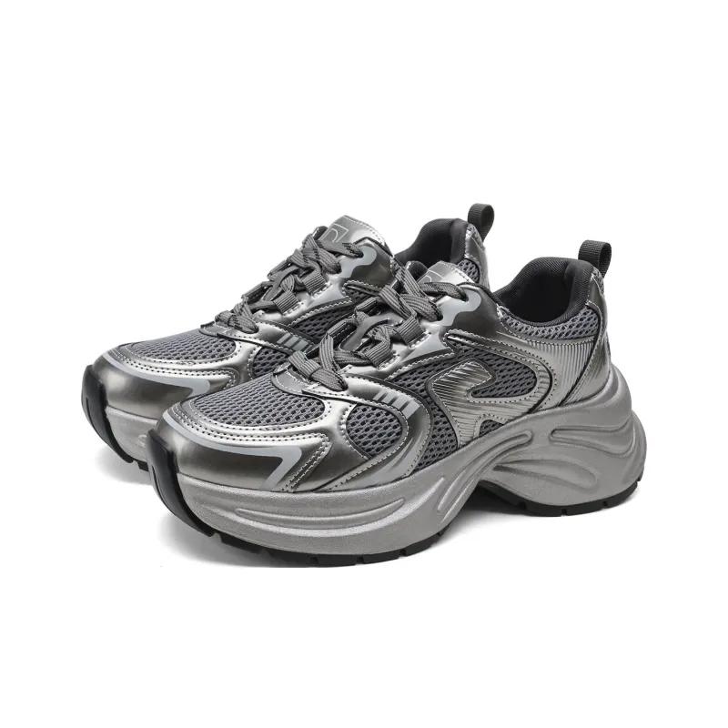 D:FUSE SCANDINAVIA Cushioned Slip-Resistant Abrasion-Resistant Low-Top Chunky Sneakers Women's Gunmetal Gray-0