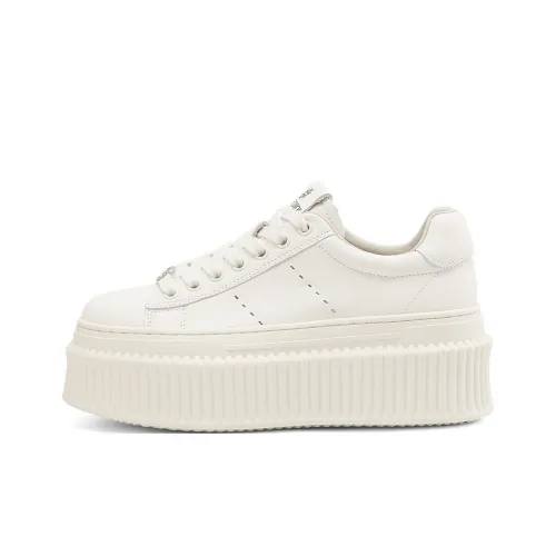 BOERDIQI White Sneakers Lightweight Height Increasing Low Top Skateboard Shoes Women's White