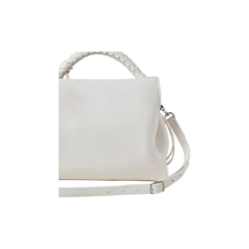 Mulberry Grained Cow Leather Shoulder Bag Crossbody Bag Handbag Small Size Women's White-4
