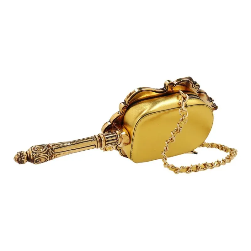 MOSCHINO Sheepskin One Shoulder Crossbody Clutch Women's Gold-5