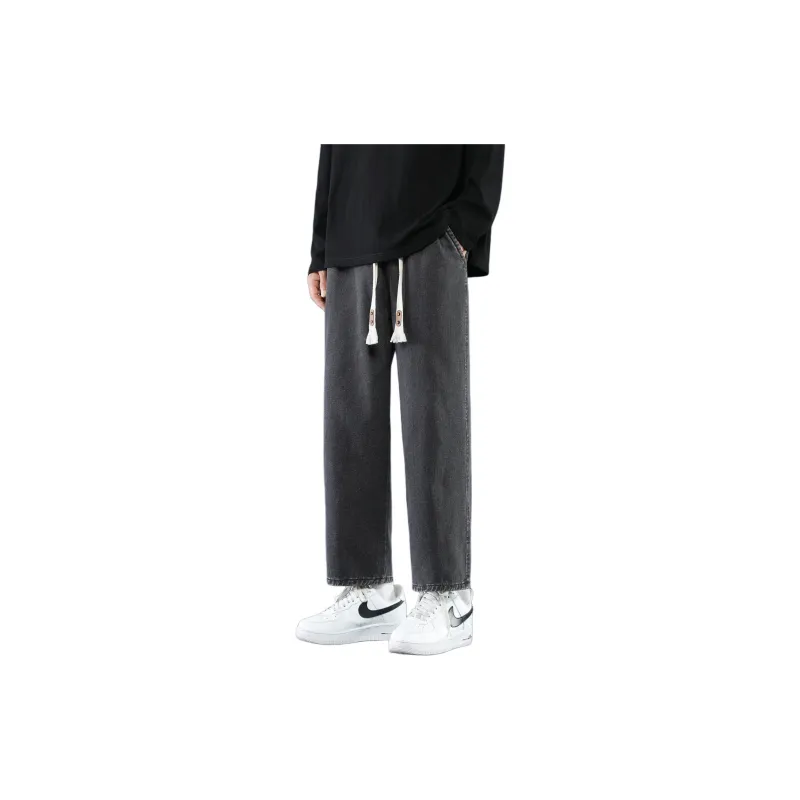 PANDA ADEVIL Japanese Vintage Preppy Style Loose Fit Straight Fit Wide Leg Ankle Length Jeans Unisex-9