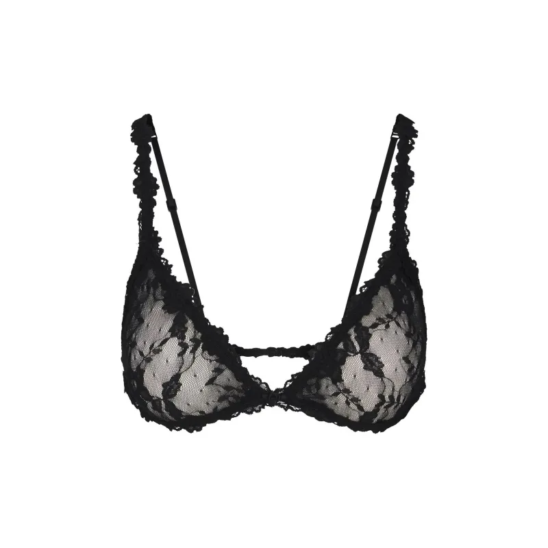 SKIMS Valentine's Day Collection SS25 STRETCH LACE TRIANGLE BRALETTE Bra Women's Soot/Coal Smoke-0