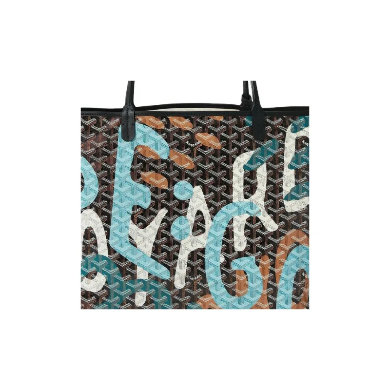 GOYARD Saint Louis Canvas With Leather Tote Bag Shopping Bag Shoulder Bag Handbag Large Size Unisex Black/Blue-3