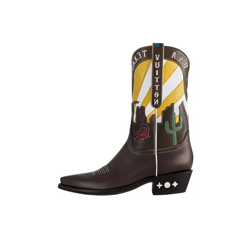 LOUIS VUITTON Ankle Boots Men's Dark Brown Yellow