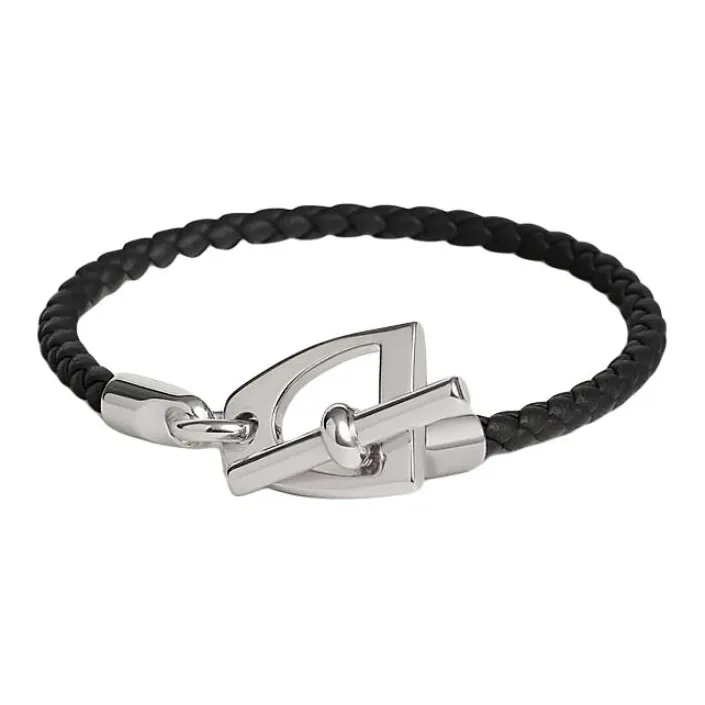 HERMES Calfskin Metal Palladium-Plated Bracelets Women's Multicolor-0
