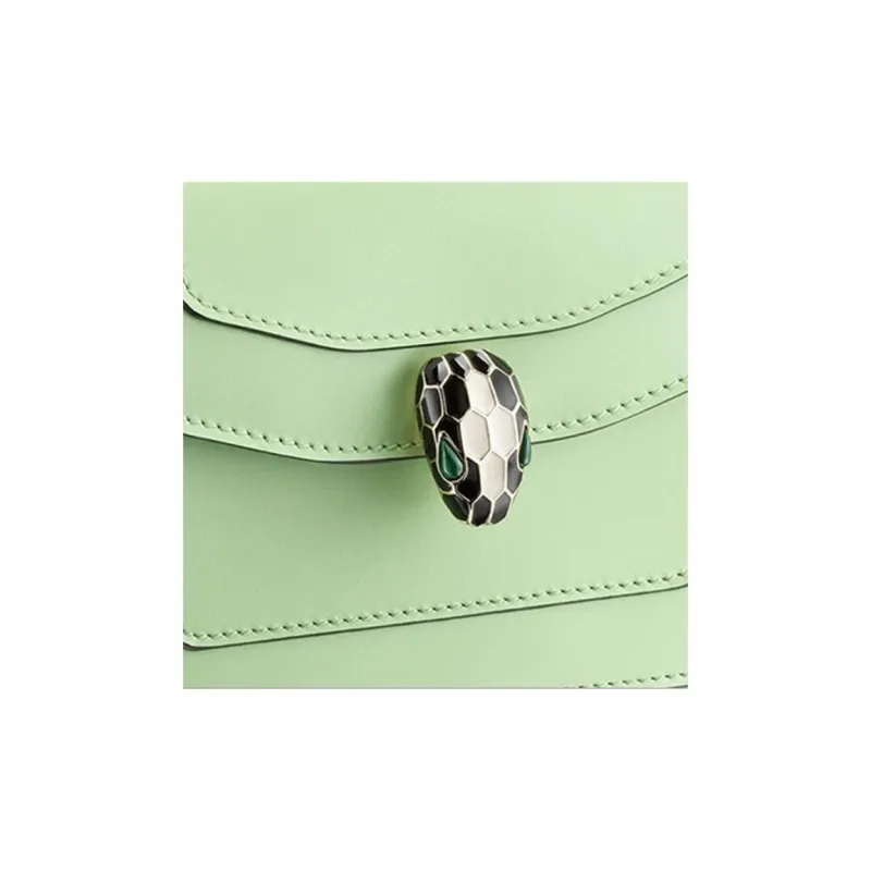 BVLGARI Serpenti Forever Cow Leather Wallet Cell Phone Pouch Shoulder Bag Women's Green-3