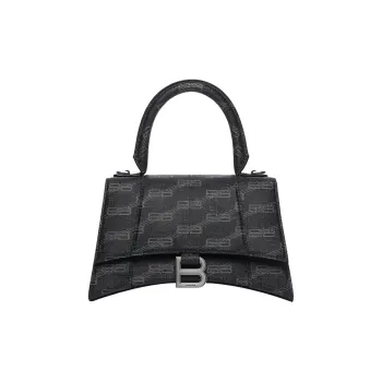 Balenciaga BB Monogram Hourglass Coated Canvas Shoulder Bag Crossbody Bag Handbag Small Size Women's Black