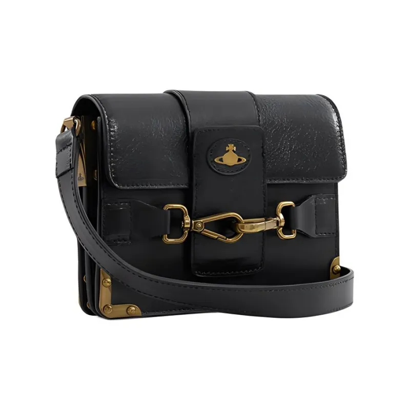 Vivienne Westwood Polished Leather Shoulder Bag, Crossbody Bag Trumpets Women's Black-1
