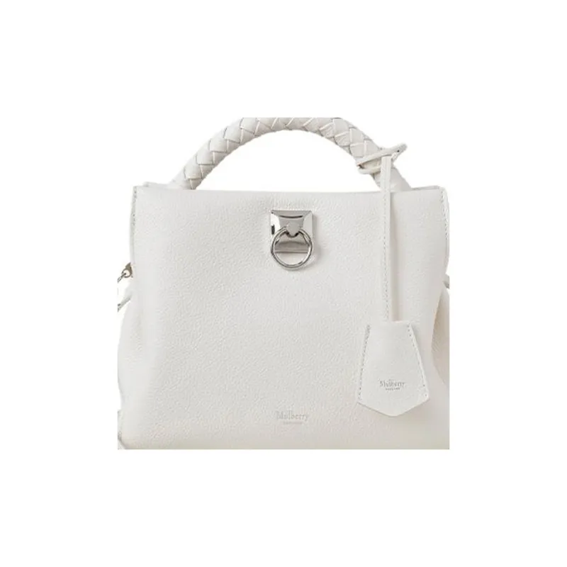 Mulberry Grained Cow Leather Shoulder Bag Crossbody Bag Handbag Small Size Women's White-3