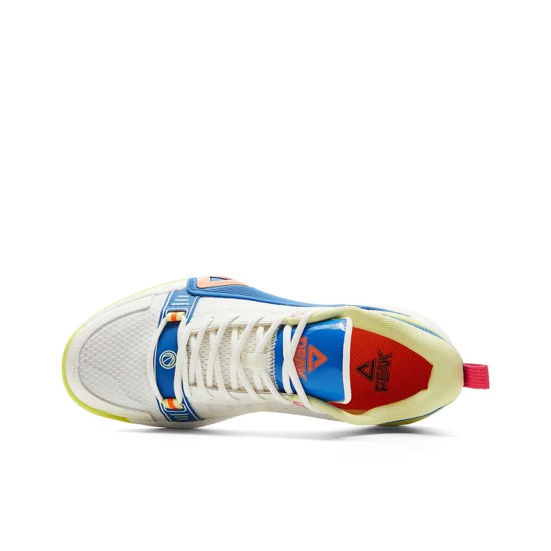 PEAK Anti-Slip And Wear-Resistant Rebound Low-Top Basketball Shoes Men's White Blue Yellow-3