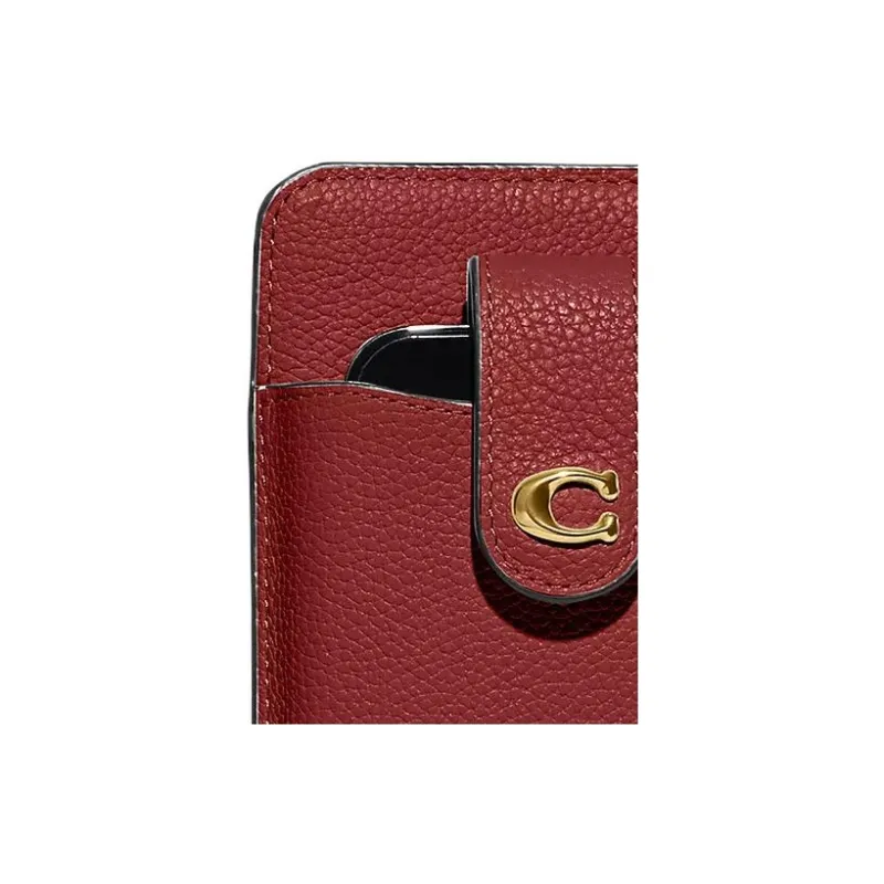 COACH Leather Cell Phone Pouch Wallet Women's Enamel Red-4