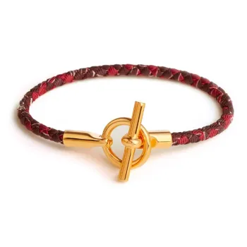 HERMES Leather Gold Bracelets Women's Red