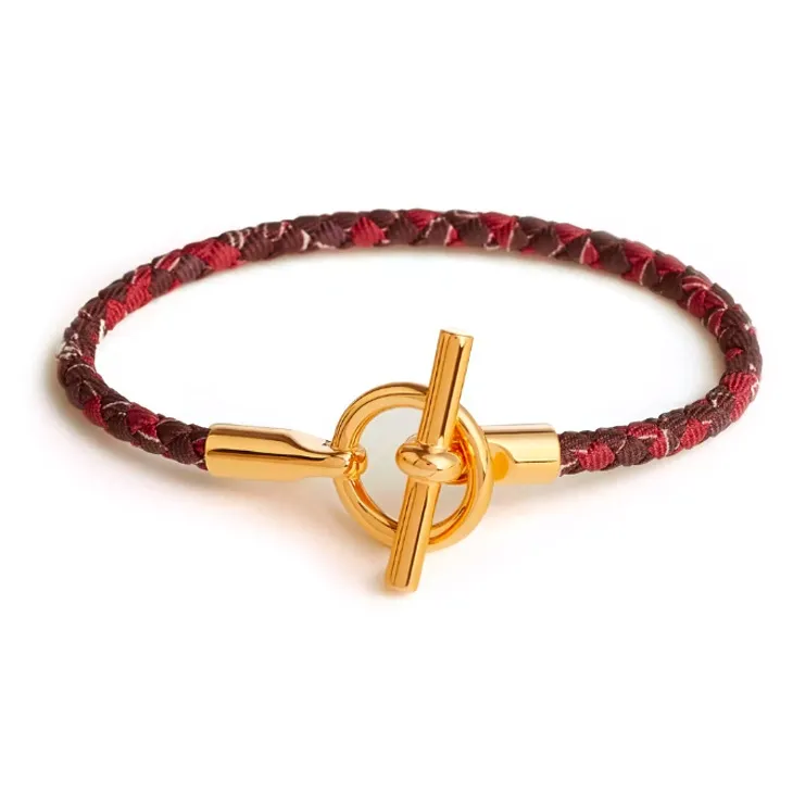 HERMES Leather Gold Bracelets Women's Red-0