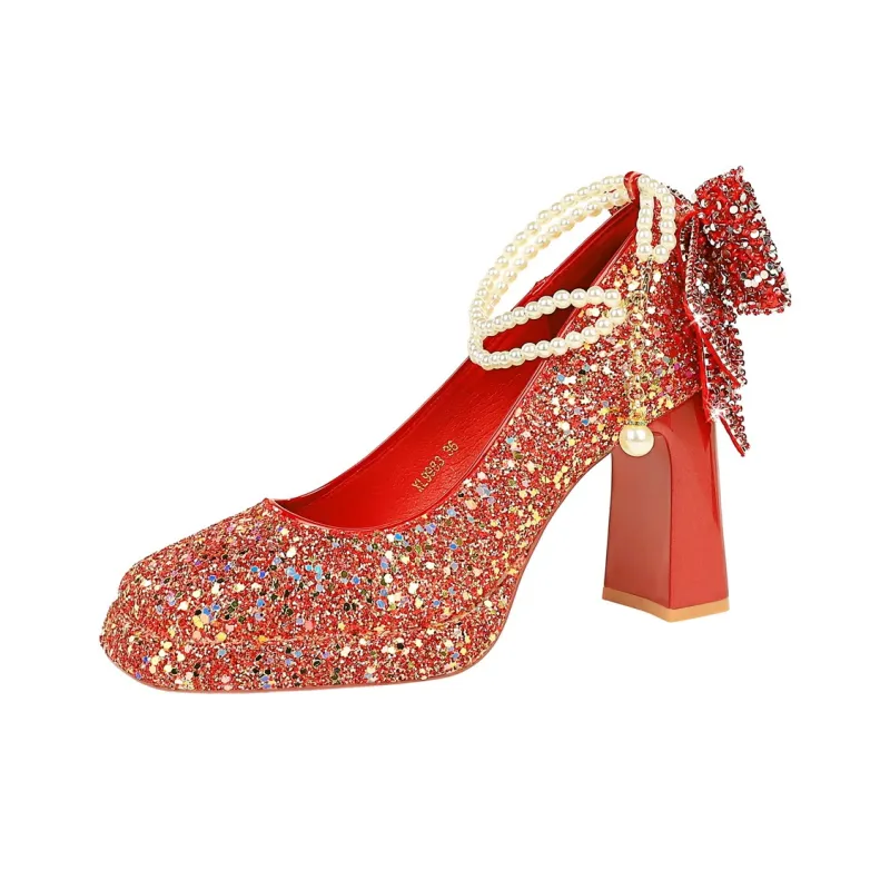 QITUMAUL Chunky Heel High Heels 9cm Women's-1