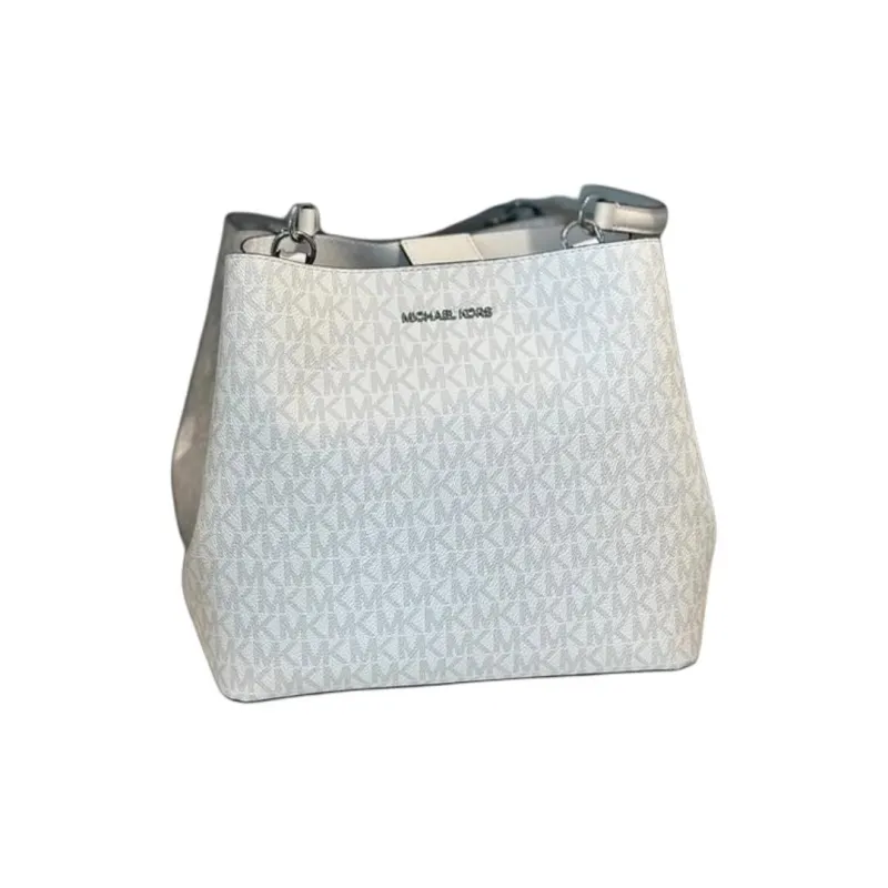 MICHAEL KORS Coated Canvas Tote Bag, Shopping Bag, Shoulder Bag, Handbag Trumpets Women's Light White-4