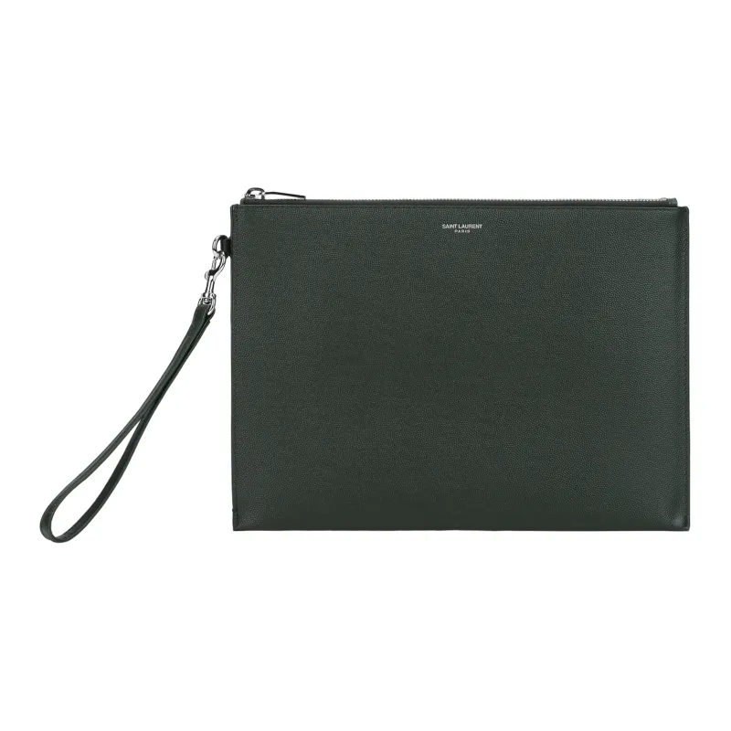 SAINT LAURENT PARIS Calfskin Clutch Men's Dark Green-1