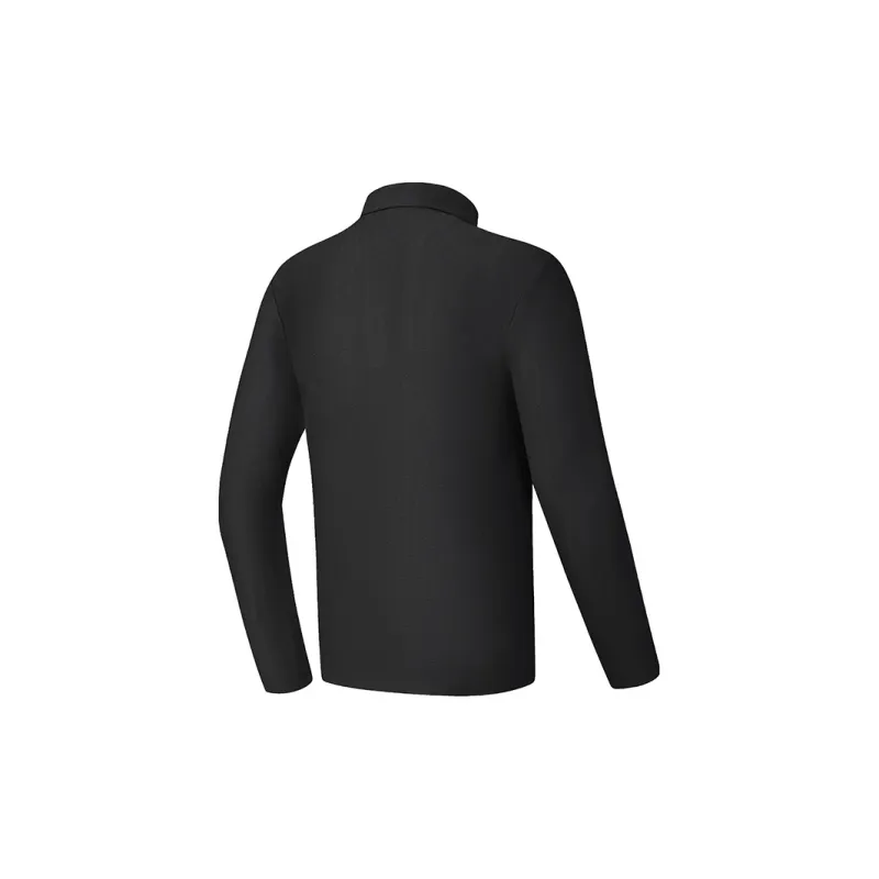 FILA Knitted Fabric Long-Sleeved Polo Shirt Men's Pitch Black-1