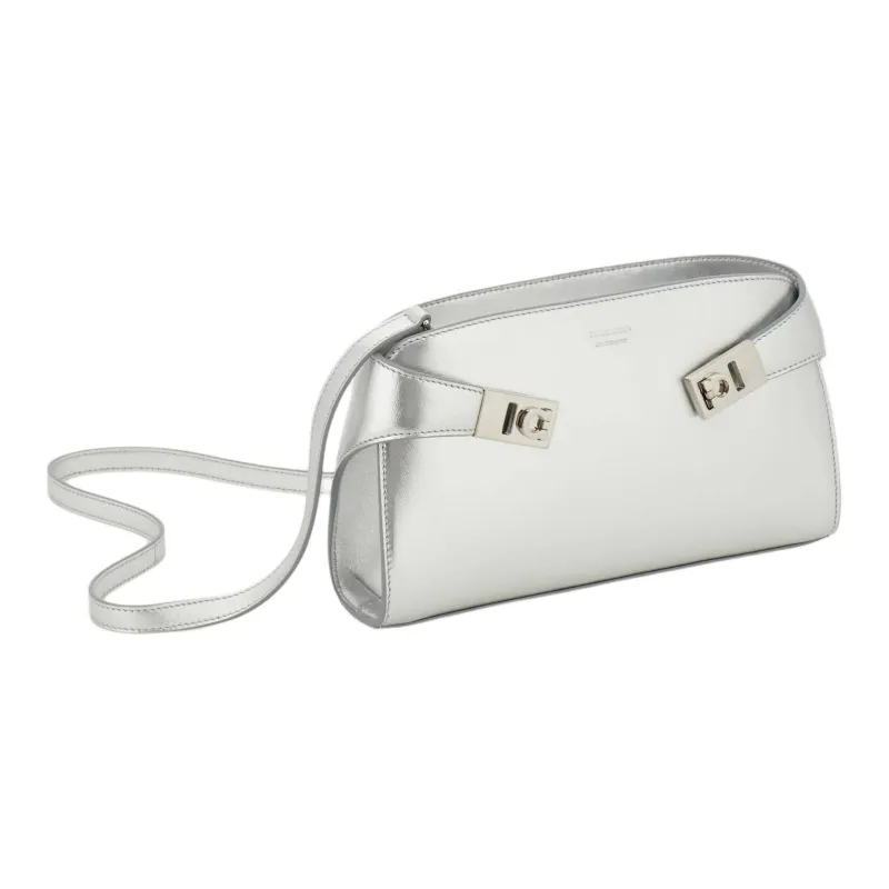 FERRAGAMO Calfskin Shoulder Bag Crossbody Bag Mini Women's Silver-1