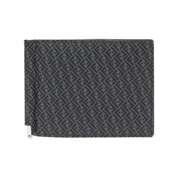 FENDI Leather Bill Clip Card Clip Money Clip Card Holder Wallet Men's Black Gray Color