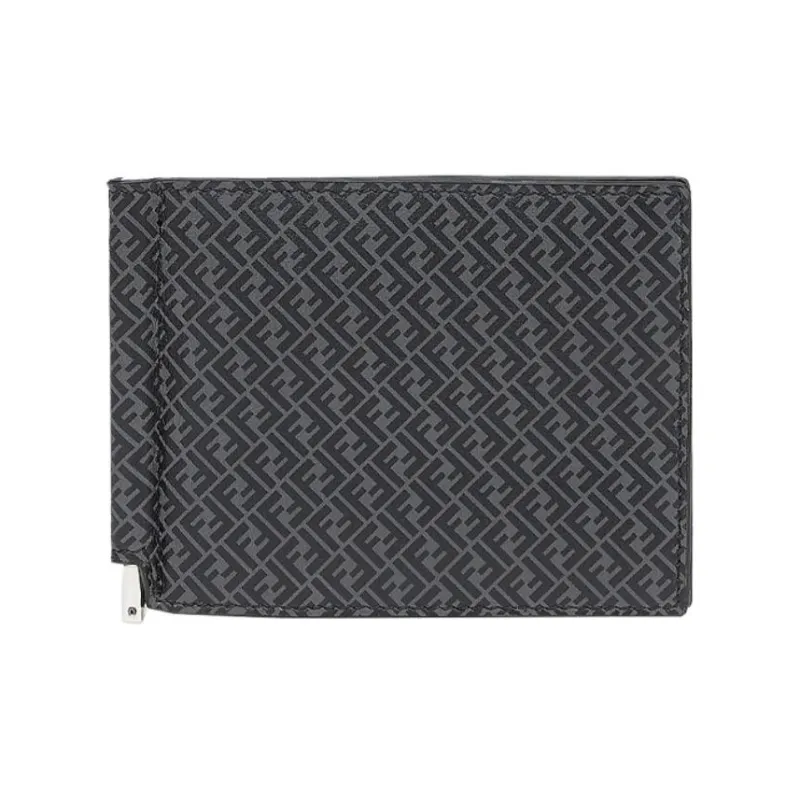 FENDI Leather Bill Clip Card Clip Money Clip Card Holder Wallet Men's Black Gray Color-0