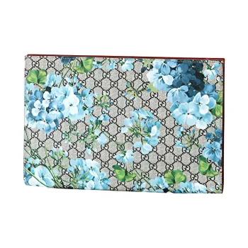 GUCCI Leather Clutch Women's Ebony/Sky Blue/Red