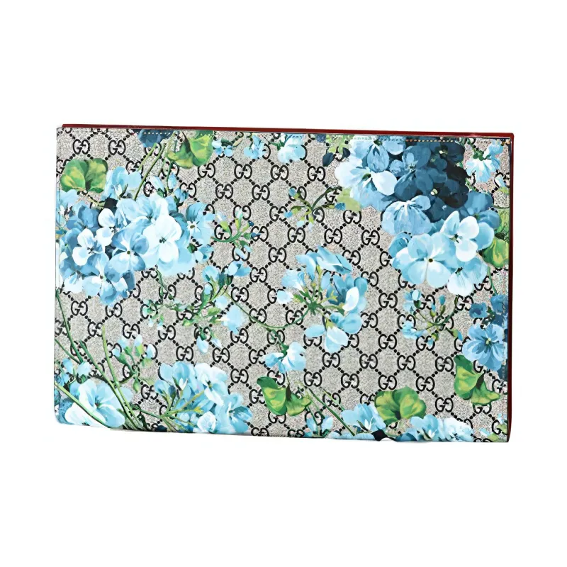 GUCCI Leather Clutch Women's Ebony/Sky Blue/Red-0