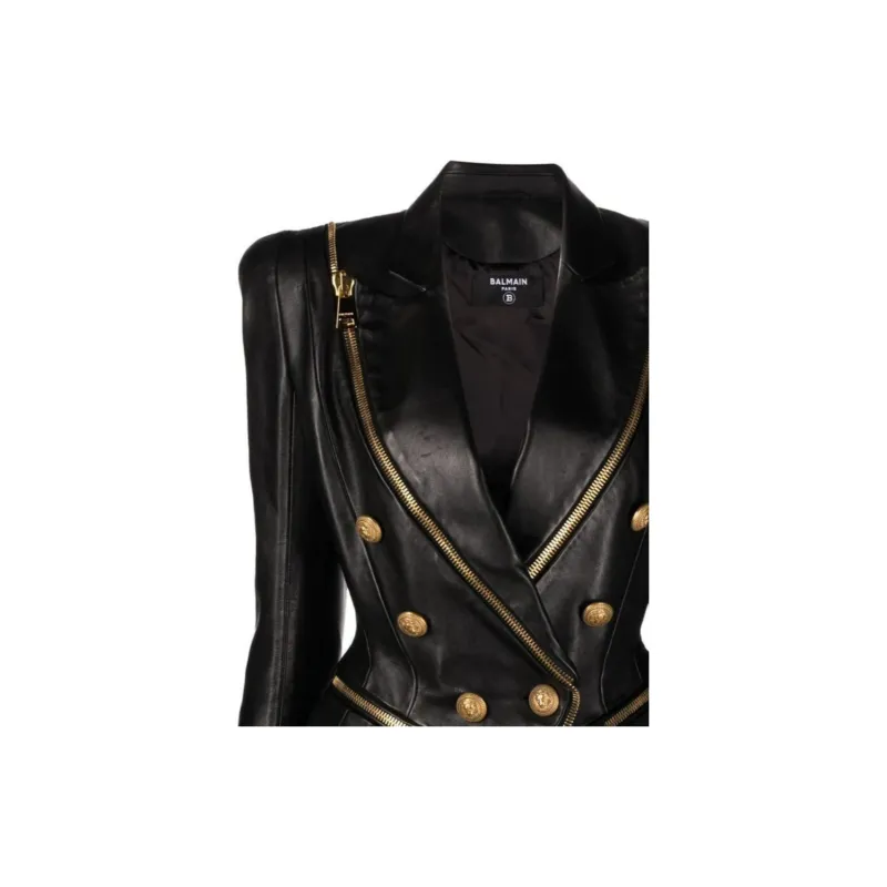 BALMAIN Double-breasted Polished-finish Jacket-4
