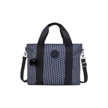 Kipling Polyamide Tote Bag, Shopping Bag, Shoulder Bag, Handbag Large Size Unisex Blue Beige Monogram