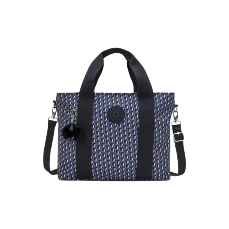 Kipling Polyamide Tote Bag, Shopping Bag, Shoulder Bag, Handbag Large Size Unisex Blue Beige Monogram-0