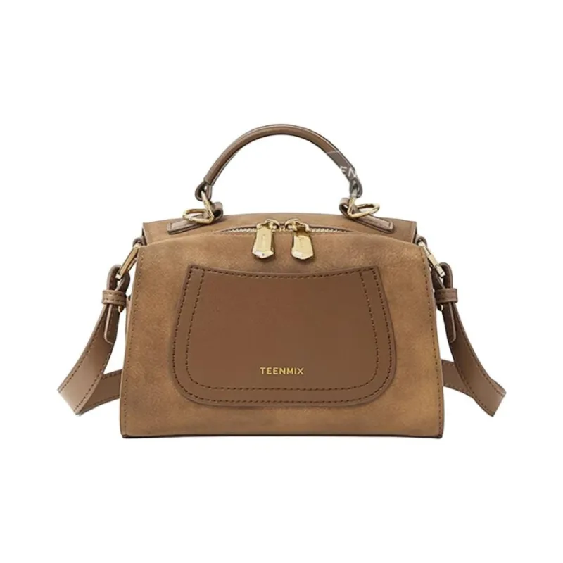 Teenmix Split Cow Leather One Shoulder Handbag Trumpets Women's Coffee/Black/Latte/Brown-12