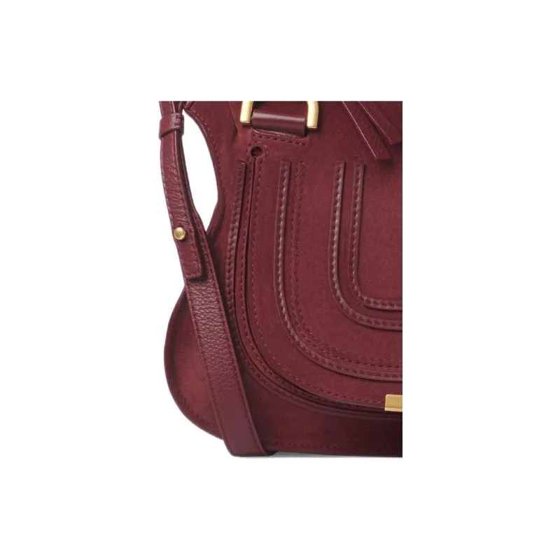 Chloe Marcie Suede Studded Calfskin Shoulder Bag Crossbody Bag Handbag Small Size Women's Burgundy-2