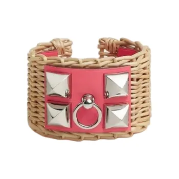 HERMES Leather Brass Metal Bracelets Women's Multicolor