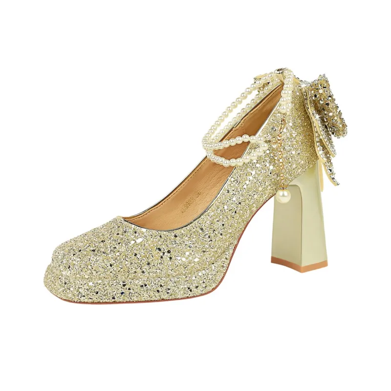 QITUMAUL Chunky Heel High Heels 9cm Women's-10