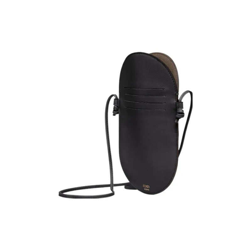 FENDI Cow Leather Oval One Shoulder Crossbody Cell Phone Pouch Women's Black-1