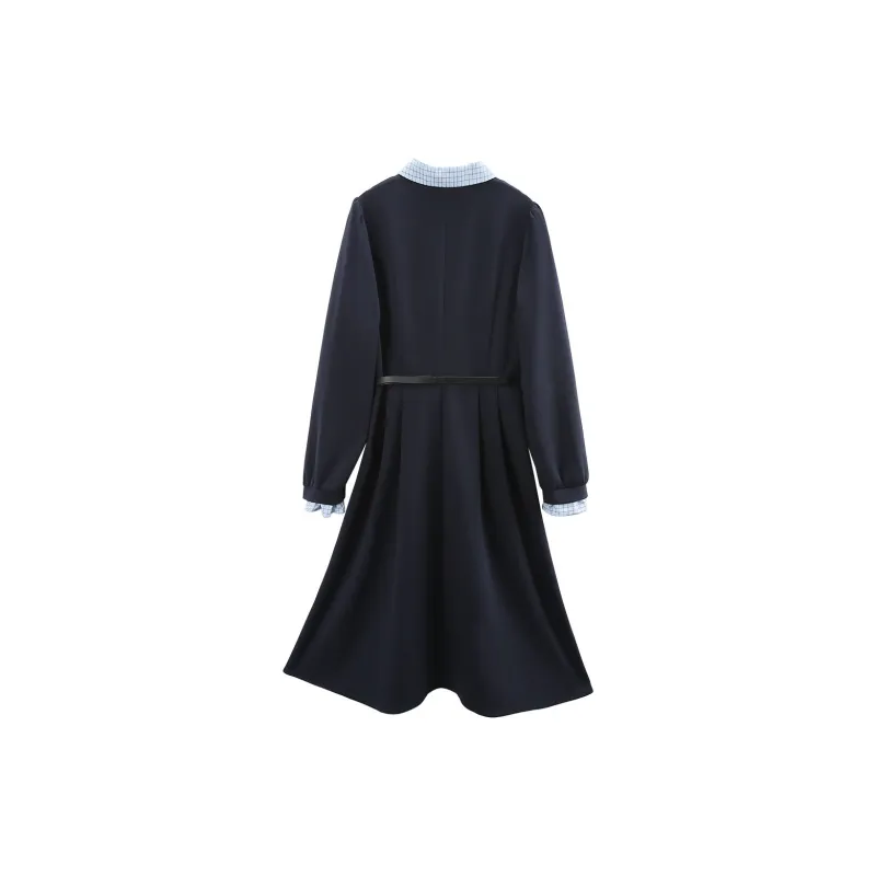 A Paradise For Awakening Long Sleeved Dress Women's Navy Blue-1