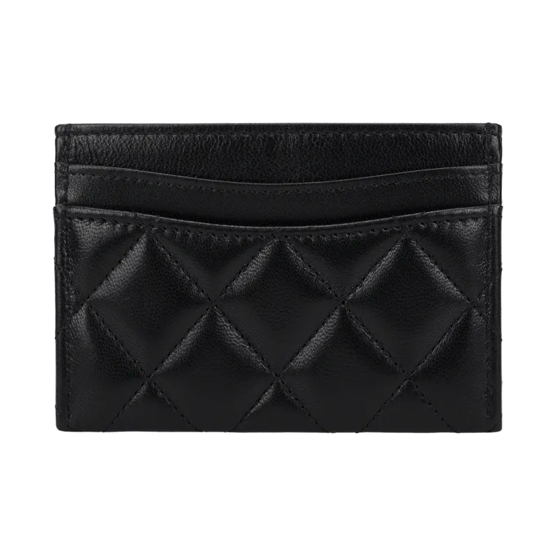CHANEL Lambskin Card Holder Women's Black-2