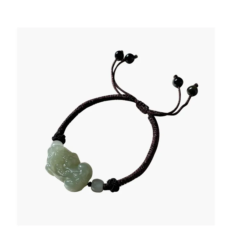 Cuiya Golden Building Hetian Jade Bracelets Pale Greenish-White Jade Unisex-5