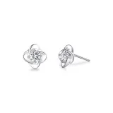 Four-Leaf Clover Stud Earrings (White Zircon)[Sterling Silver]